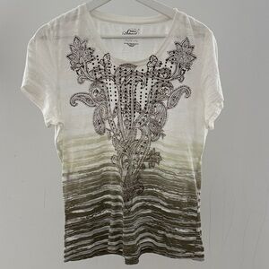 Style & Co. White and Olive Graphic Tee
